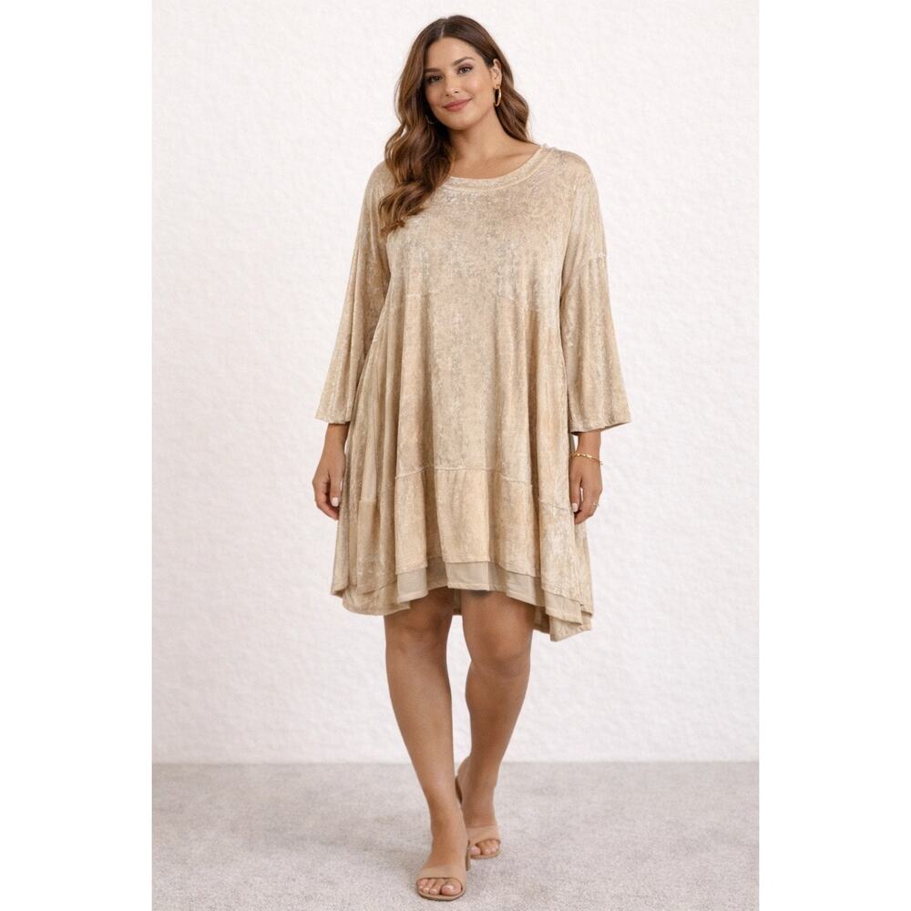 HAH Hot as Hell Cream Crushed Velvet Bell Sleeve Mini Dress FLAW Womens Large